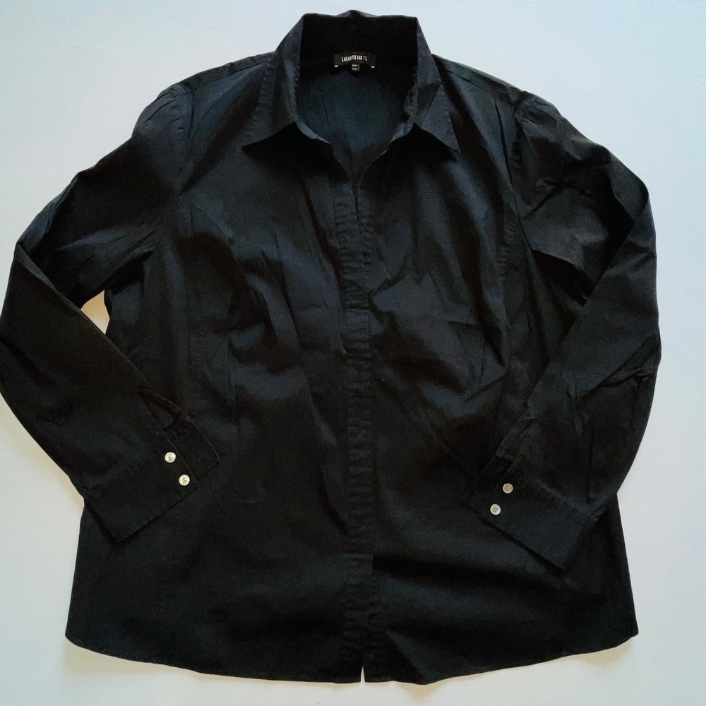 Lafayette 148 New York Black Cotton Blend Button Down Shirt 18W